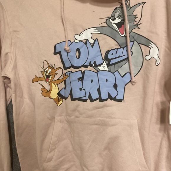 Tom & Jerry Juniors Size L 11/13 Pullover Pink Hoodie Front & Sleeve Graphic - Picture 2 of 9